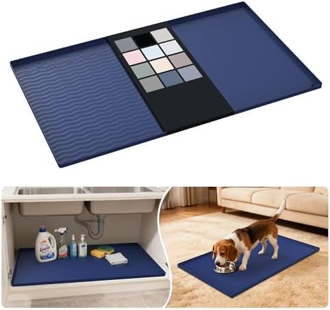 URMONA Waterproof Silicone Under Sink Mat 37'' x 22'' Shelf Liner for Kitchen and Bathroom, Cabinet and Counter Protector, Storage and Organizers, Litter Mat, Pet Cat Puppy Essentials(Navy) by URMONA