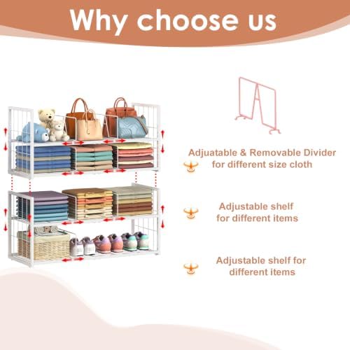 Hongtamoya Stackable Closet Storage Shelf with Adjustable Divider - Image 6