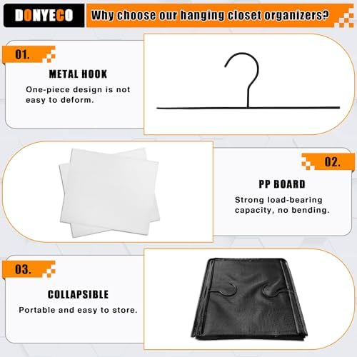 Hanging Closet Organizer 3-Shelf, Oxford Fabric Wardrobe Storage, Black - Image 5