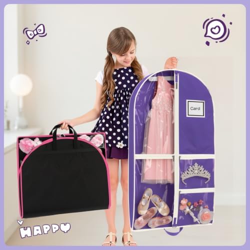 Dance Garment Bag for Hanging Clothes with 3 Zipper Clear Pockets Dance Accessories Essentials Uniform Costume 40 Inch Dress Bags for Dance Competition (Purple White, 2Pack 40") - Image 4