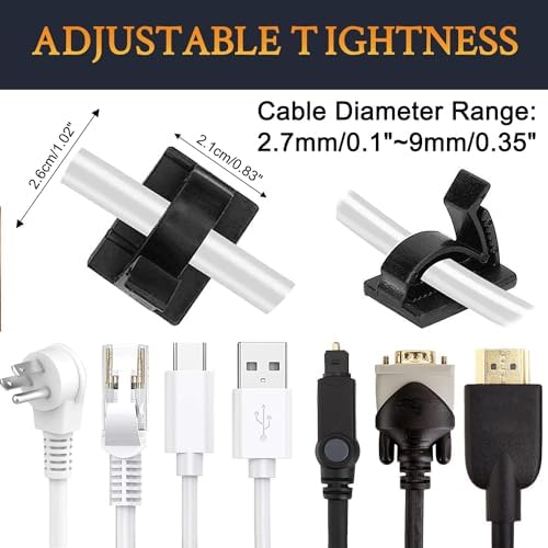 SOULWIT 50Pcs Adjustable Cable Management Clips, Adhesive Organizers Sticky Wire Clips Cord Holder for TV PC Ethernet Under Desk Wall Home Office - Image 3