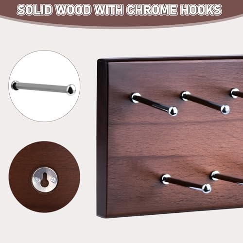 Tie Rack Wall Mounted, Wood Belt Rack for Closet with 21 Chrome Hooks - Image 3