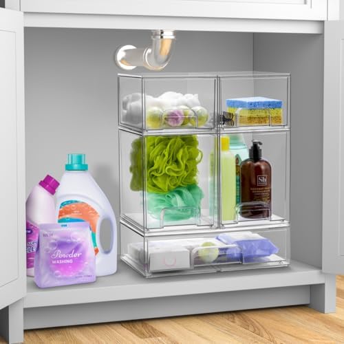 Sorbus Clear Stackable Storage Drawers (2 Pack, 7.6'' and 4.4'' Tall) - Image 2