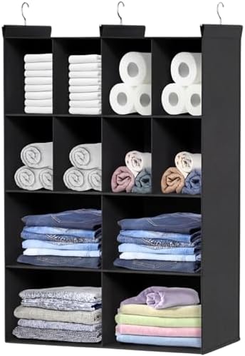 4 Tier Hanging Closet Organizer, 12 Compartments Dual Row Storage, Black by Ofiray-home