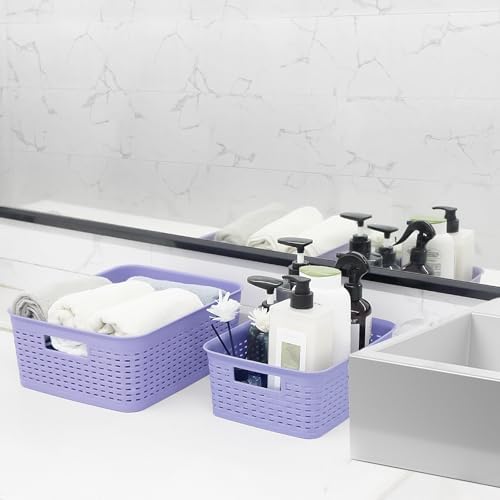 Soddeph Plastic Storage Baskets for Cabinets, Household Pantry Organization with Handle,Organizer Bins for Room,Bathrooms,Under-Sink,Kitchen (Purple, M-3PACK) - Image 5