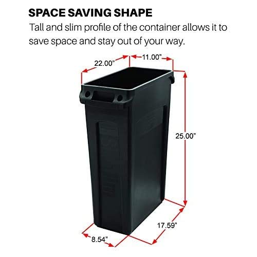 Rubbermaid Commercial Products Slim Jim Trash Can Waste Bin with Venting Channels, Gray, for Kitchen/Office/Workspace, Pack of 4