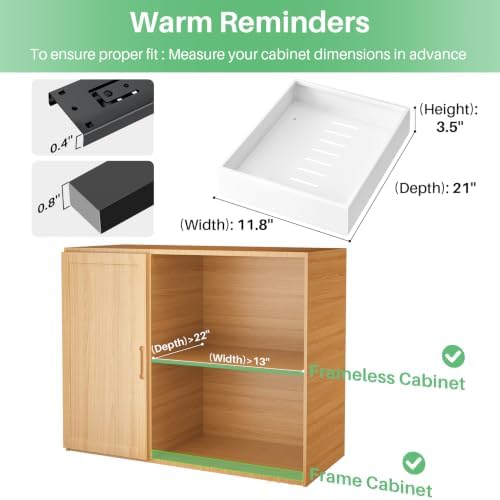 Pull out Cabinet Organizer, 21"Deep, 11.8"Wide Full-Extension Heavy Duty Slide out Drawers with Nano Adhesive, Roll Out Shelves Sliding Cabinet for Kitchen, Bathroom, Pantry,Under Sink Storage(White) - Image 2