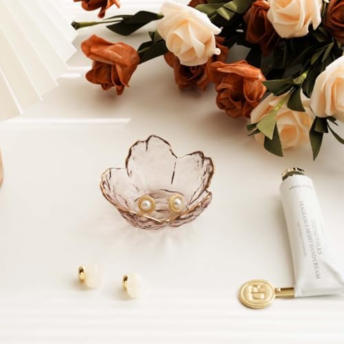 Pink Flower Jewelry Ring Dish Tray,Decorative Glass Trinket Dish,Room Decor Aesthetic, Modern Accent Tray for Vanity(Pink Gold Border) - Image 7