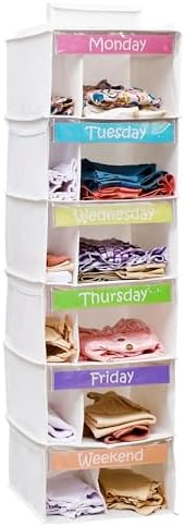 Kids Clothes Organizer, Weekly Clothes Organizer for Kids, Weekday, 6 Shelf by Houseables
