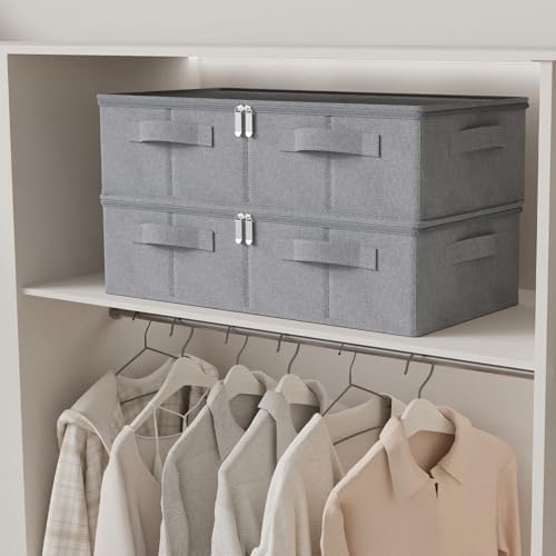 Underbed Fabric Storage Box with Lids,23.6x11.8x5.9in,Grey,2 Pack - Image 4