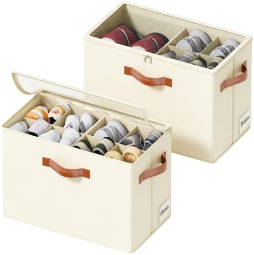 Shoe Organizer for Closet, Fits 16 Pairs, Beige, 2 Pack by ISusaid