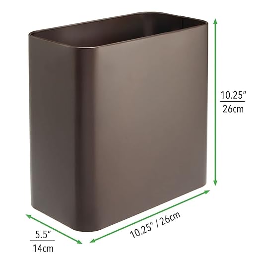 mDesign Small Metal 2.4 Gallon/9 Liter Trash Can Wastebasket Garbage Bin for Bathroom, Slim Rubbish Waste Bin Trashcans - Mirri Collection - Bronze