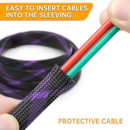 Braided Cable Sleeve, 33ft Expandable Wire Loom for Automotive Wiring Harness & PC Case, Pet-Proof Chew Resistant Cord Protector, Flexible Cable Management (Black-Purple, 12mm (15/32")) - Image 4