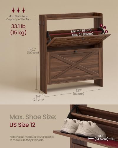 VASAGLE Narrow Shoe Storage Cabinet Organizer with 2 Flip Drawers - Image 2