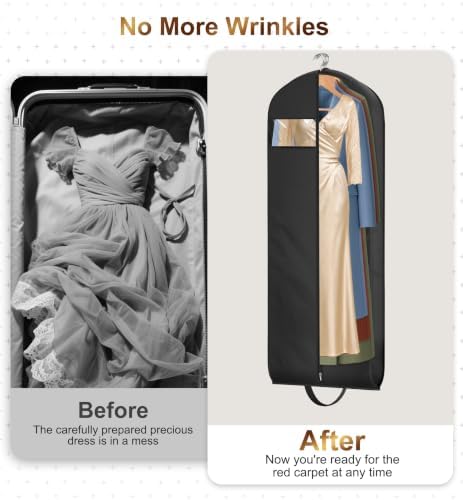 MISSLO 65" Long Garment Bags for Travel for Women 4" Gusseted Dress Bags for Gowns Waterproof Dress Protector Bag for Closet Storage Clothing Covers for Hanging Clothes Wedding Dresses Storage - Image 6