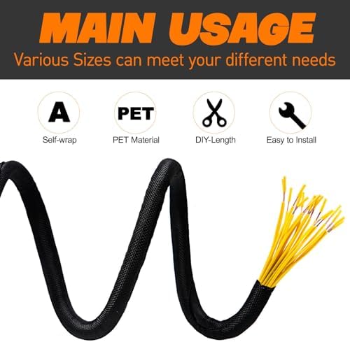 Split Braided Sleeve Cable Management Wire Loom Cord Covers for High-Temperature Automotive Harness and Home Cable Management, 25ft - 1 inch Self-Wrapping Tubing Cord Protector - Image 4