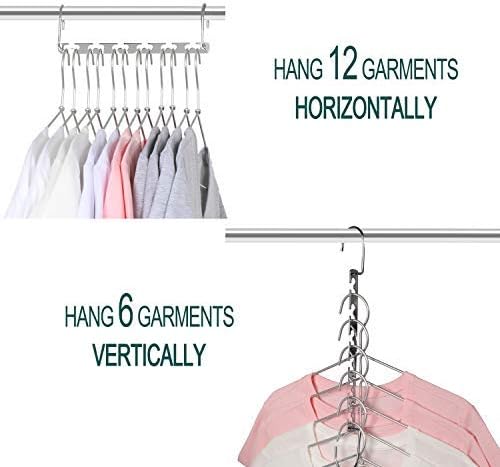Meetu Space Saving Multifunctional Clothes Hangers - Stainless Steel 6X2 Slots Magic Cascading Hanger - Updated Hook Design Closet Organizer (Pack of 12) - Image 6