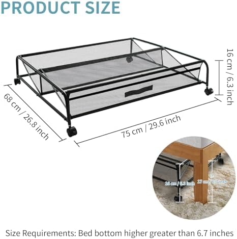 Under Bed Shoe Storage with Wheels, Space Saving Shoe Organizer with Sturdy Metal Frame & Breathable Mesh, Suitable Under the Bed, Sofa and Desk, 2 Packs - Image 2