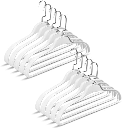10 Pack Plastic Hangers, White Suit Hangers, No Shoulder Bump by Baseca