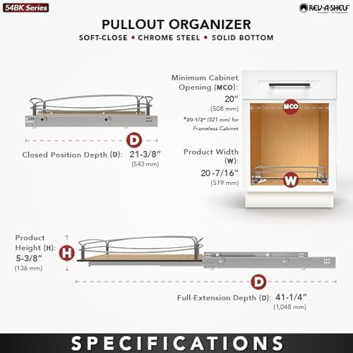 Rev-A-Shelf Pull Out Kitchen Cabinet Storage Organizer with Solid Bottom and Undermount Soft-Close Full Extension Slides, 54BK-21SC-1 - Image 5