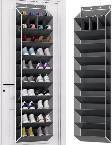 KYEVIS 10-Tier Large Size Over the Door Shoe Organizer, 20 Pairs Hanging Shoe Rack for Closet with Deep Pockets, Space-Saving Storage for Sneakers, Boots Heels (Grey) by StrongandOrganizer