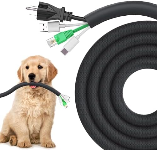 UOMTFAI Dog and Cat Cord Protector 25ft - 1/2inch, Flexible Cable Sleeve for Easy Cord Management, Protects Cables from Pets Chewing, Ideal for USB, Power, Audio and Video Cords - Black by UOMTFAI