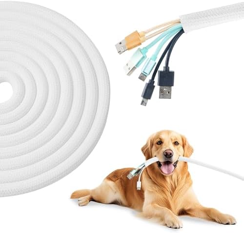 Split Wire Loom 3/4 Inch 25ft, Braided Cable Sleeve for Cable Management, Cord Protector for Pets, TV, Desk & Automotive, White by QCSIW