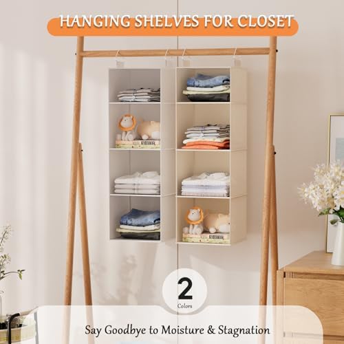 Hanging Closet Organizer with Bamboo Shelves - Foldable Closet Storage for Baby Clothes, Towels, Scarves,Space Saving Shelves Organizer (White) - Image 7
