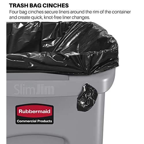 Rubbermaid Commercial Products Slim Jim Trash Can Waste Bin with Venting Channels, Gray, for Kitchen/Office/Workspace, Pack of 4