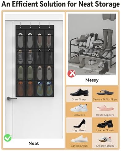dodowin Over the Door Shoe Organizer, 16 Mesh Pockets, 4 Hooks, Black - Image 6