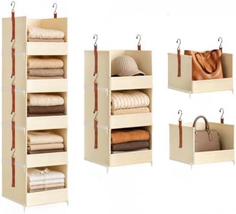DIMJ Hanging Closet Organizer - 5-Tier Modular Hanging Shelves with Zippers Hooks, Collapsible Baskets for RV, Dorm, Small Spaces, Fabric Storage Bins for Clothes, Handbags by DiMJ