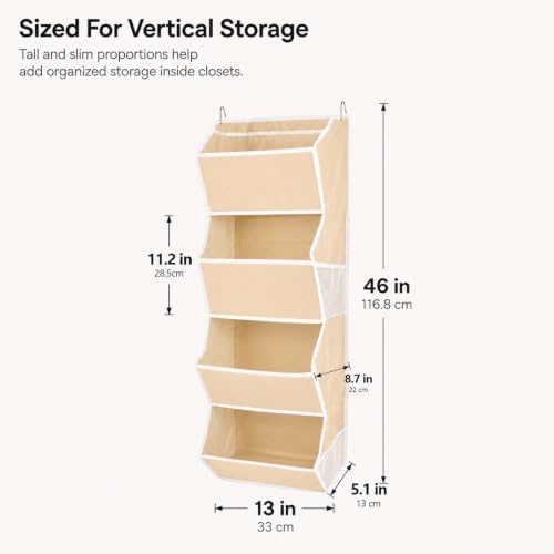 4-Shelf Hanging Closet Organizer and Storage, Fabric Storage Bins Bedroom Organization with Mesh Pockets, Collapsible Hanging Shelves Wardrobe Organization for Home, Dorm, Rv (Beige) - Image 2