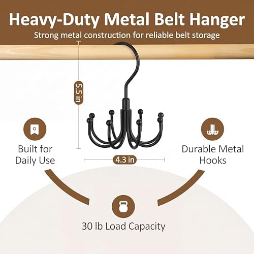ZEDODIER 4 Pack Belt Hangers for Closet, Rotating Belt Organizer, 32 Hooks - Image 6