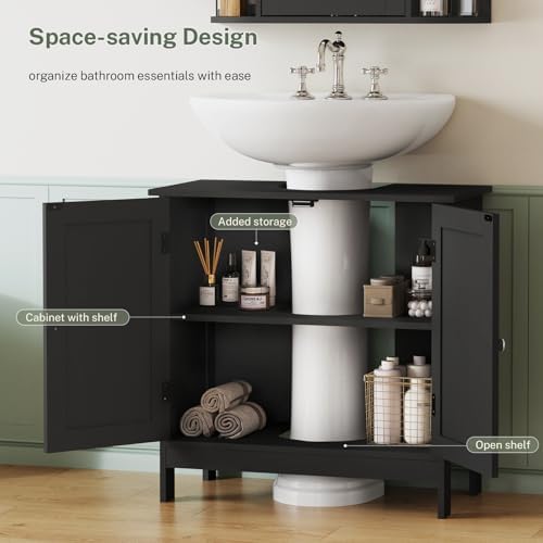 TEENFON Pedestal Sink Storage Cabinet, Under Sink Cabinet with 2 Doors & Shelf, Under Bathroom Sink Cabinet, Pedestal Sink Storage for Bathroom, Black - Image 4
