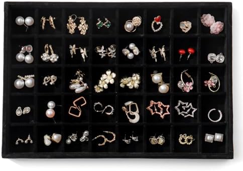 Large Jewelry Organizer for Drawer Insert Velvet Stackable Jewelry Trays for Earring Necklace Bracelet Ring Display (Black, 40 Grids) by Unknown
