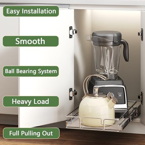 Pull Out Cabinet Organizer 13½" W x 18" D, Heavy Duty Cabinet Pull Out Shelves, Slide Out Drawers Organization for Kitchen Cabinets Bathroom - Image 2