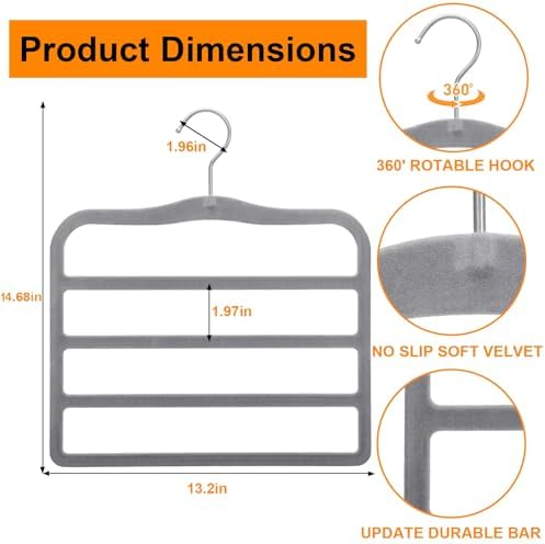 Velvet Pants Hangers Space Saving, 2-Pack Multi-Tier Closet Organizers,Grey - Image 3