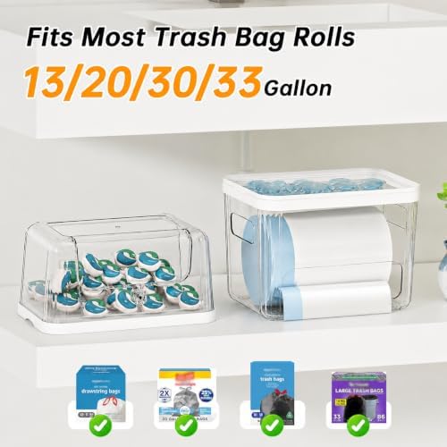 Trash Bag and Laundry pods Dispenser, 3-in-1 Clear Under Sink Organizer, Dishwasher Pod Storage Container, Stackable Kitchen Cabinet Storage Box Fits 13/30/33 Gallon Garbage Bags - Image 3