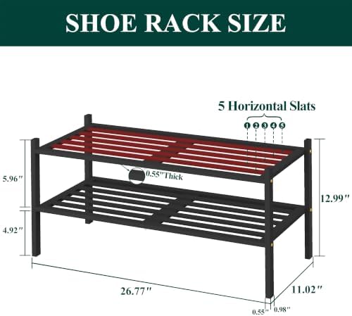 Smiry Bamboo Shoe Rack, 5 Horizontal Slats, 2 Tier - 26.8" Wide, Black - Image 2