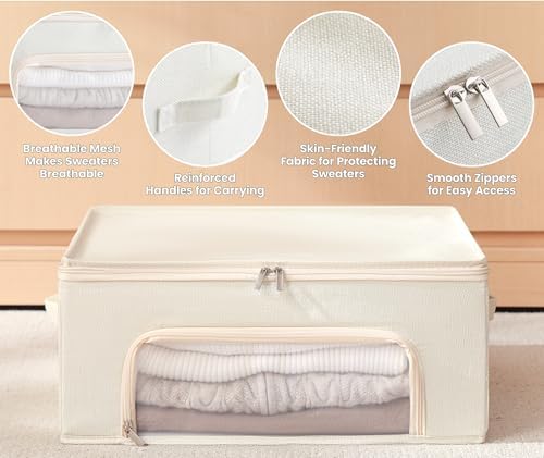 2-Pack Cashmere Sweater Storage Bags for Wool with Cedar Blocks, Ivory - Image 7