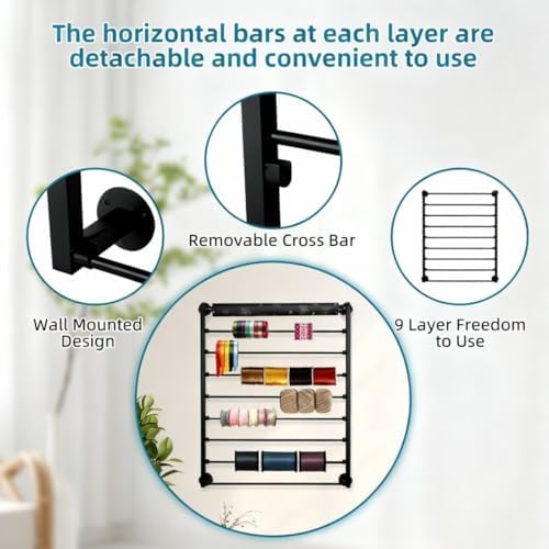 9 Tier Wall Mount Ribbon Organizer, Craft Room Storage Rack - Image 4
