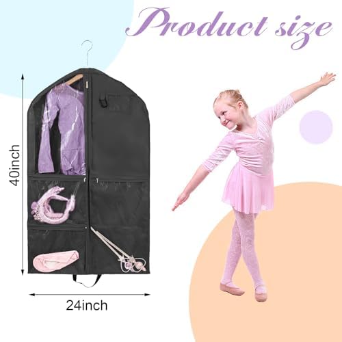 2 Pack Garment Bags for Travel Hanging Clothes,40inch Dance Bag,Dance Garment Bags For Dancers,Dance Competition Essentials,Dance Costume Garment bag For Kids Girls. - Image 2