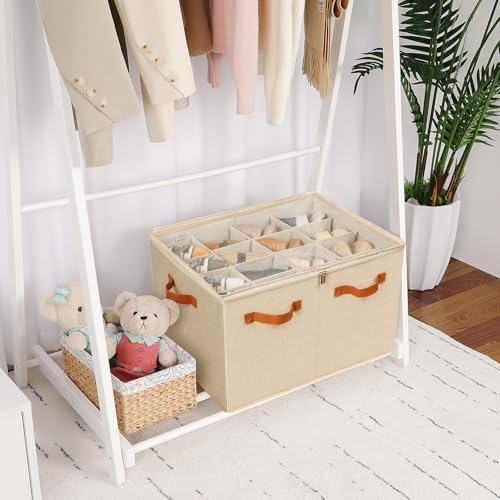 TOPIA HOME Shoe Organizer for Closet 2 Pack, Foldable Shoe Box with Adjustable Dividers and Clear Cover, Space Saving Shoe Storage Organizer Cabinet with Reinforced Handles, Fits 32 Pairs TP12J - Image 6