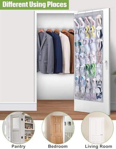 MISSLO 35 Clear Large Pockets Over The Door Shoe Organizer Sturdy Oxford Fabric Hanging Shoe Rack Closet Shoe Holder Hanger, Grey - Image 6
