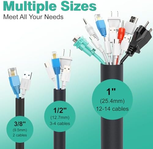 UOMTFAI Dog and Cat Cord Protector 25ft - 1/2inch, Flexible Cable Sleeve for Easy Cord Management, Protects Cables from Pets Chewing, Ideal for USB, Power, Audio and Video Cords - Black - Image 4