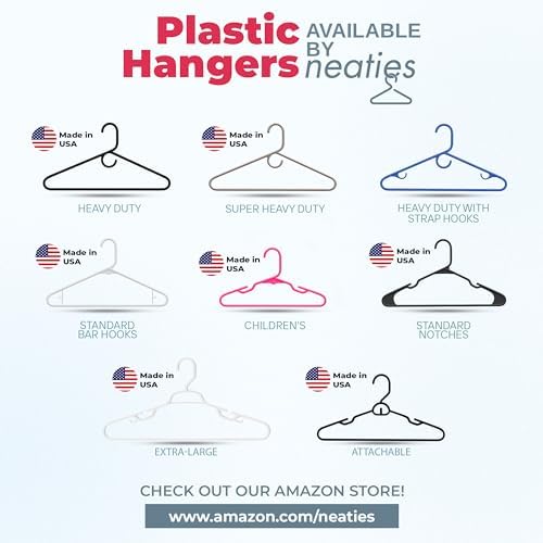 Plastic Hangers 100+ Pack (150 Count) – Made in the USA – 6lb Capacity Standard Clothes Hangers with Strap Hooks for Dresses, Lingerie, Shirts, Pants, and Jackets – White - Image 7