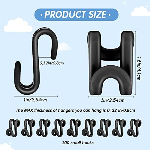 Unittype 100 Pcs Black Plastic Heavy Duty Clothes Hanger Connector Hooks, Space Saving, Cascading - Image 2