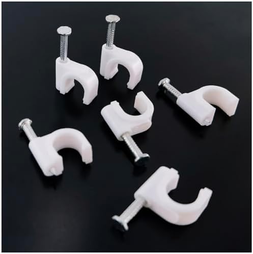 HS Cable Clips 8mm with Steel Nail 200 Pieces White,Ethernet Management U Shaped Wire Cord Staples Hooks for Outdoor Wall,Coax Cat7 RG8 Cable Extension Fasteners by HS