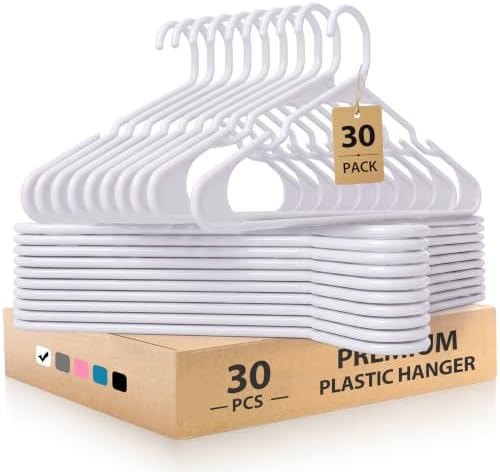Plastic Hangers, Space Saving Clothes Hanger, Durable and Strong Closet Organizers and Storage (White, 30 Pack) by Unknown