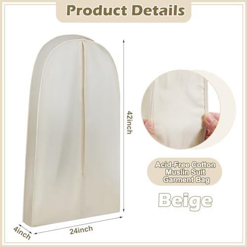 1 Pcs Acid Free Cotton Garment Bag Dress Suit Storage,42 Inch - Image 2